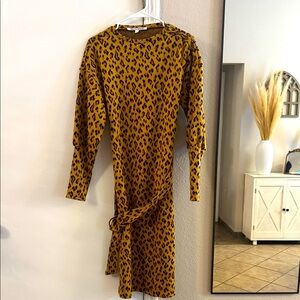 Walter Baker Mustard Leopard Long Sleeve Dress